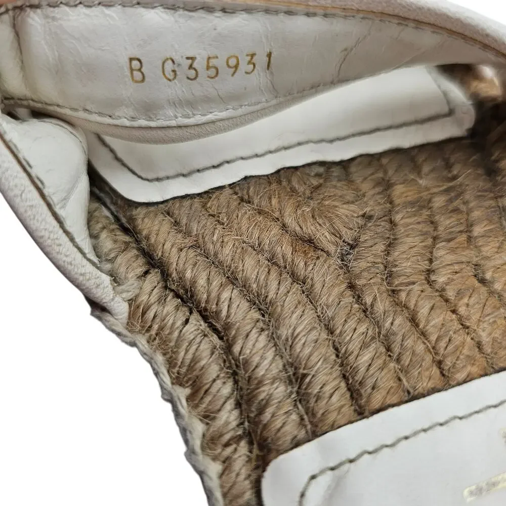 Chanel Chain Espadrille Flat Slide Sandal Beige White Leather Size 36 C US 5 5.5